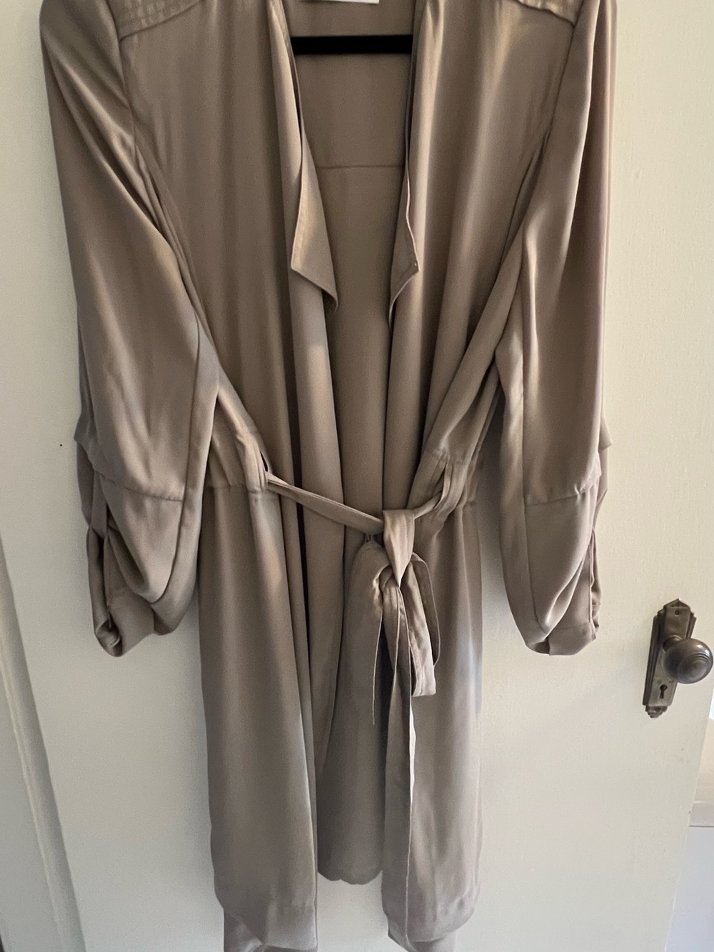 Taupe Satin Belted Duster Trench Coat